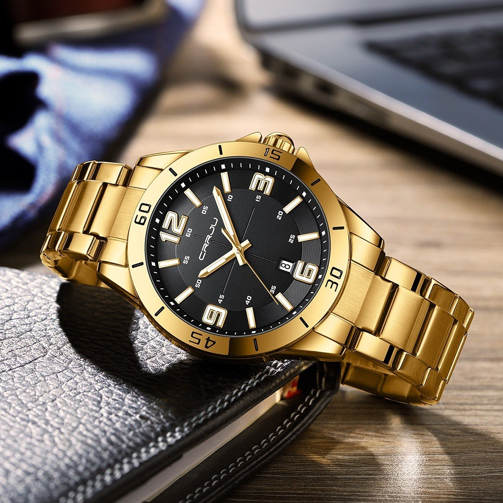 CRRJU 5003 Luxury Watches Stainless Steel Quartz Wrsitwatches Male Auto Date Clock with Luminous Hands Relogio Masculin